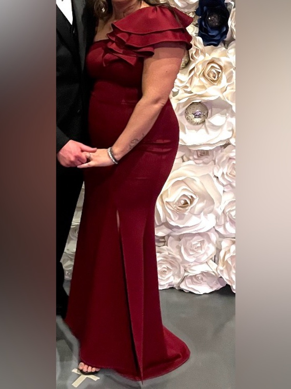 One-Shoulder Burgundy Evening Gown